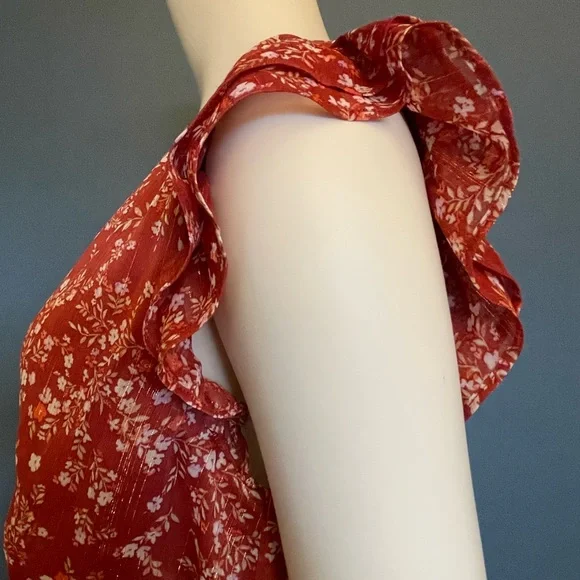 Ann Taylor Womens 8 Shimmer Floral Flutter Cottage Boho Midi Dress - Picture 2 of 15